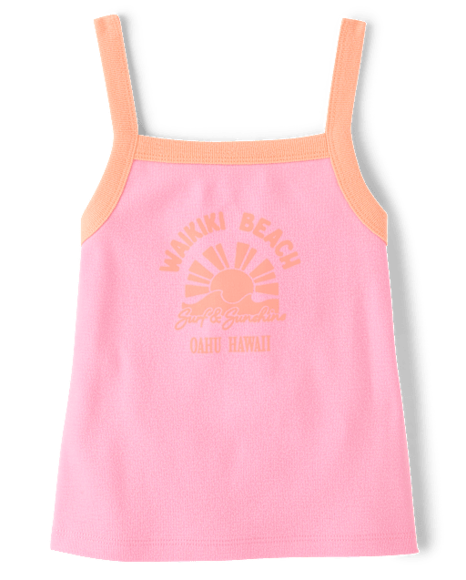 Girls Colorblock Ribbed Graphic Tank Top