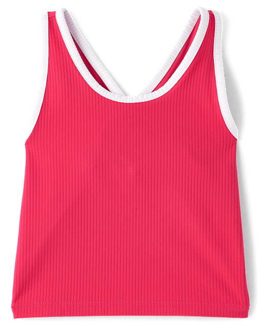 Girls Contrast Ribbed Cross Back Tank Top