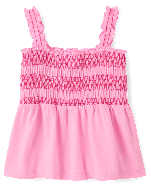 Girls Contrast Smocked Peplum Tank Top