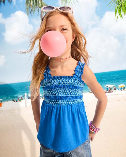 Girls Contrast Smocked Peplum Tank Top