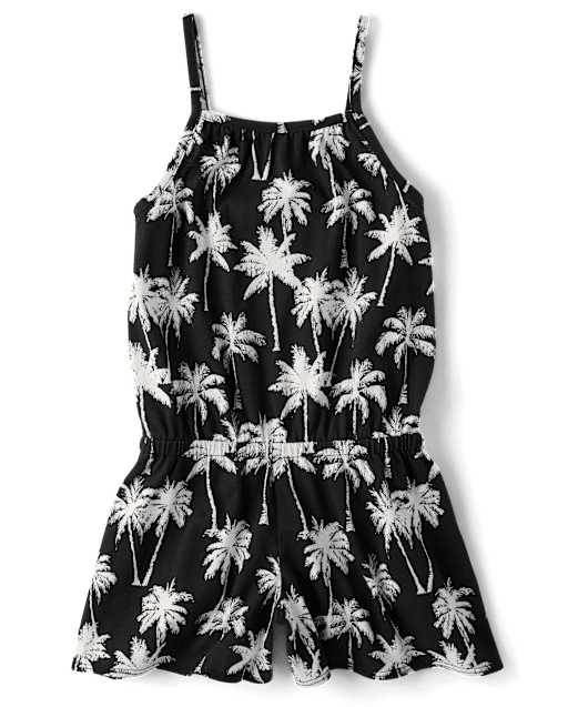 Girls Palm Tree High Neck Romper
