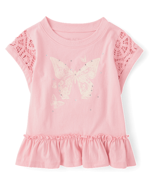 Girls Rhinestone Crochet Peplum Top