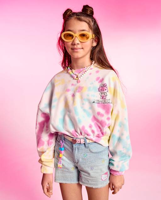 Girls Hello Kitty® And Friends Rainbow Tie Dye Premium Fleece Sweatshirt