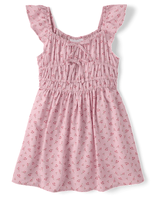 Girls Floral Bow Flutter Dress