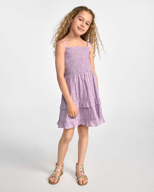 Girls Floral Textured Bow Back Dress