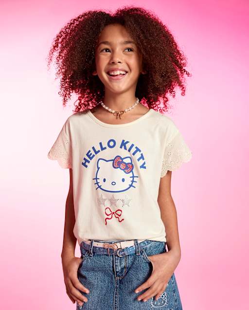 Girls Hello Kitty® And Friends Rhinestone Eyelet Flutter Top