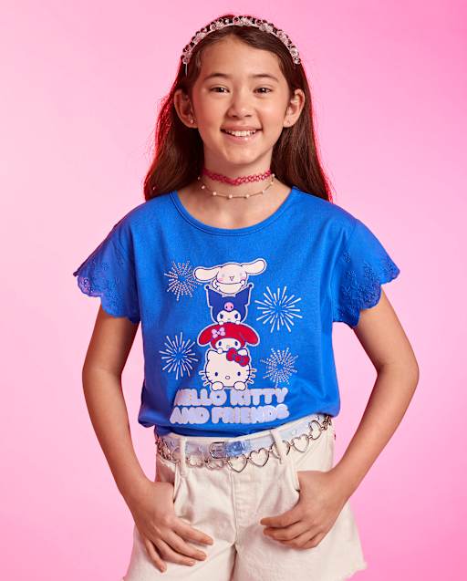 Girls Hello Kitty® And Friends Rhinestone Eyelet Flutter Top