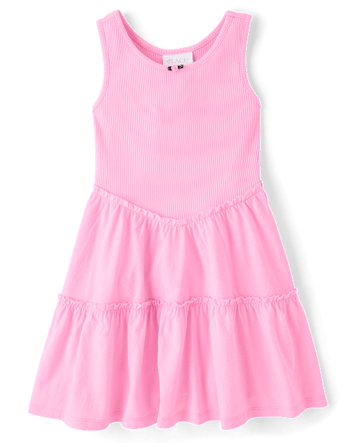Girls Ribbed Tiered V-Waist Dress