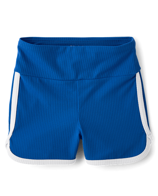 Short cycliste côtelé taille haute pour filles avec motif dauphin
