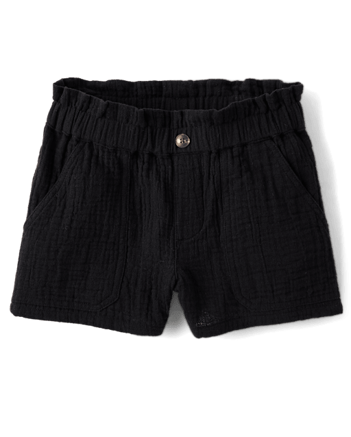 Girls Gauze Paperbag Waist Shortie Shorts