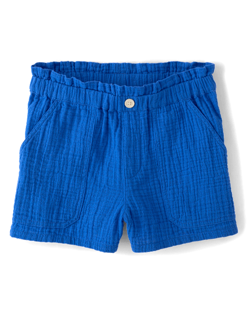 Girls Gauze Paperbag Waist Shortie Shorts
