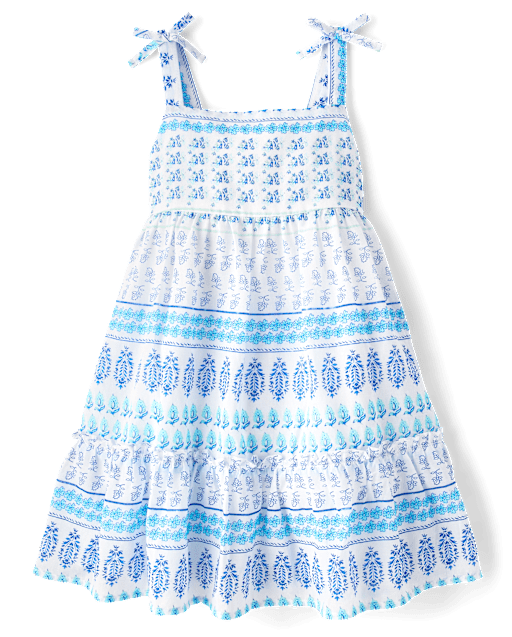 Robe imprimée texturée à nœud sur l'épaule pour fille