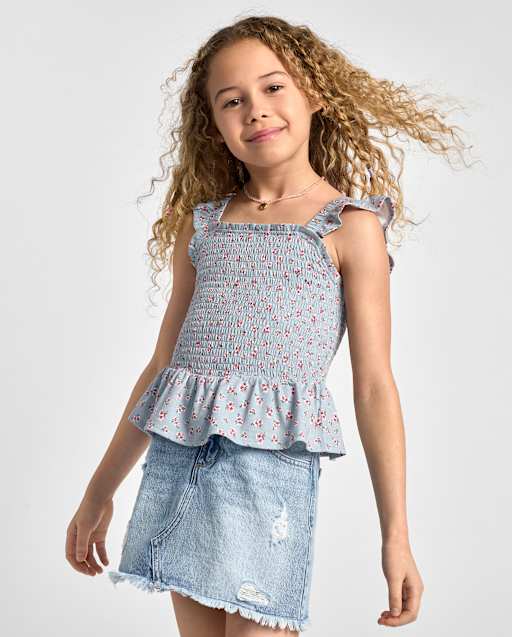 Girls Floral Ruffle Peplum Top