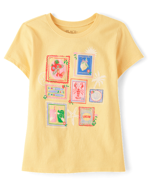 T-shirt graphique pour filles avec timbres d'été