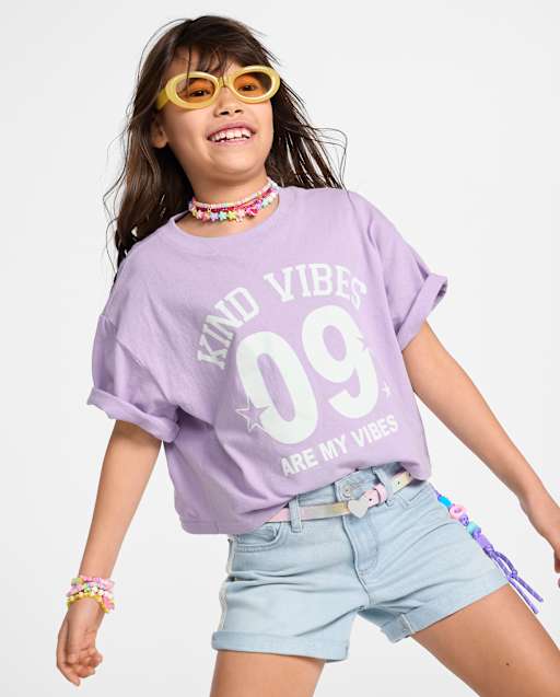 T-shirt graphique court et décontracté Girls Kind Vibes
