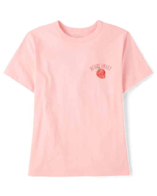 Girls Strawberry Front And Back Relaxed Graphic Tee