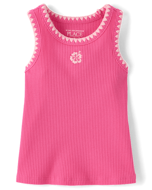 Baby And Toddler Girls Embroidered Icon Ribbed Tank Top