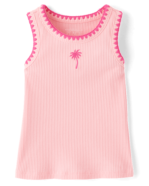 Baby And Toddler Girls Embroidered Icon Ribbed Tank Top