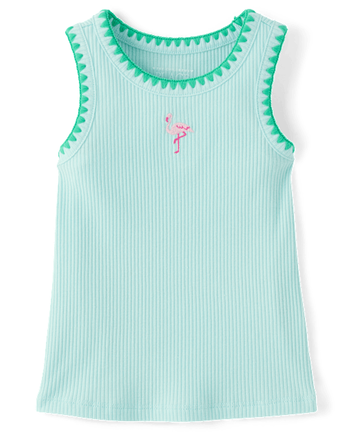 Baby And Toddler Girls Embroidered Icon Ribbed Tank Top