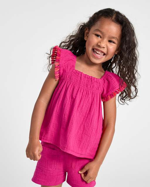 Toddler Girls Tassel Gauze Flutter Top