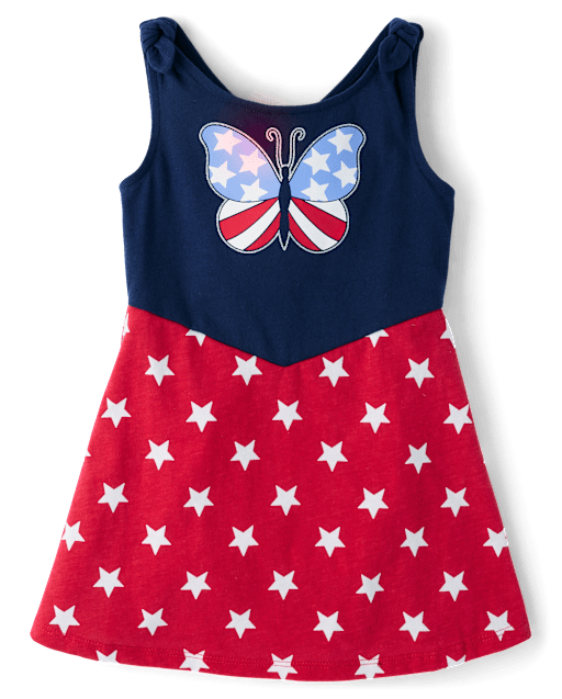 Baby And Toddler Girls Glitter Americana Butterfly Tie Shoulder Dress