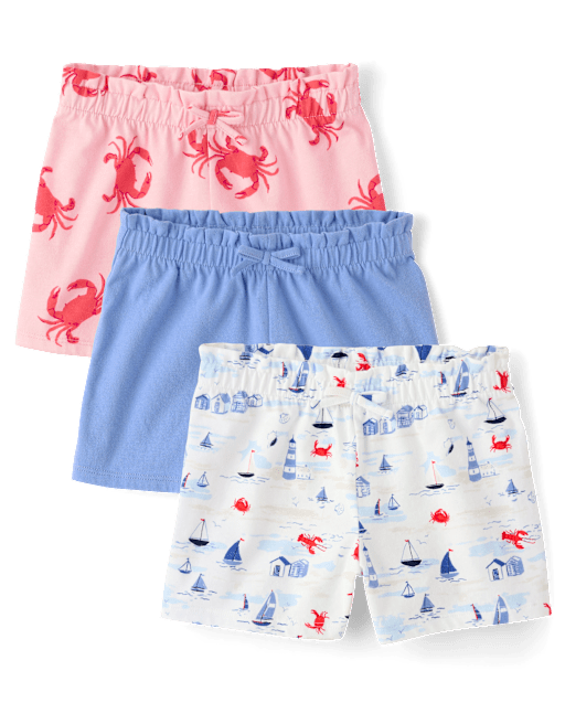 Toddler Girls Coastal Paperbag Waist Shorts 3-Pack
