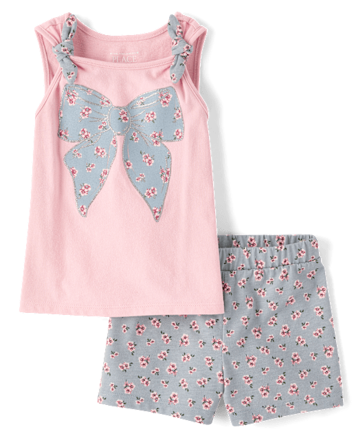 Toddler Girls Glitter Floral Bow 2-Piece Outfit Set