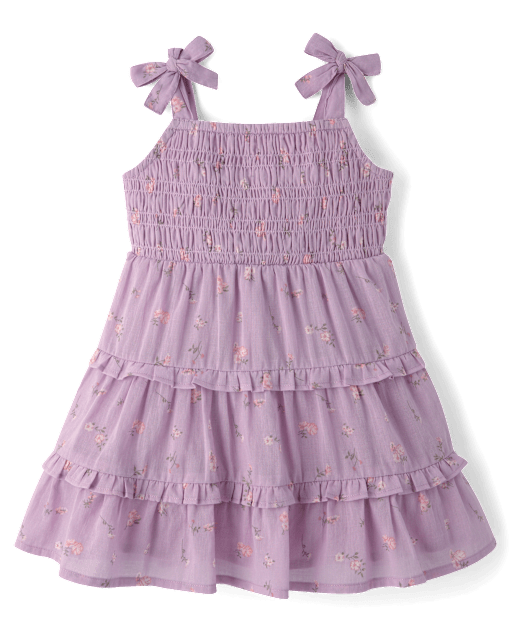 Baby And Toddler Girls Floral Textured Tie Shoulder Dress