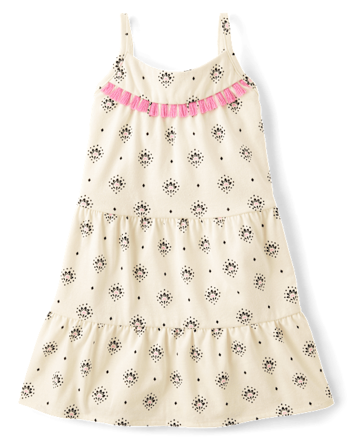 Baby And Toddler Girls Print Tassel Tiered Dress