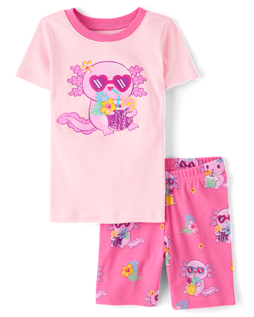 Pyjama d'été pour filles, motif axolotl, en coton ajusté