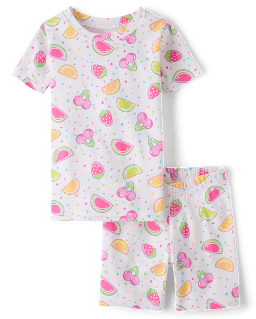 Pyjama en coton ajusté pour filles, motif bonbons aux fruits