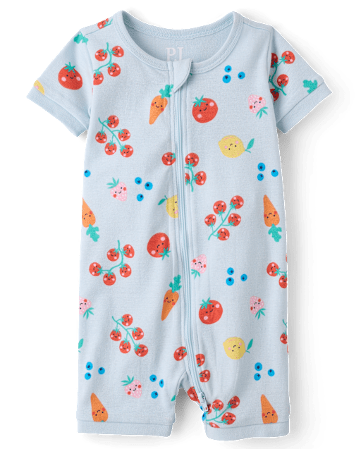 Pyjama une pièce court en coton à motif légumes pour bébés et petites filles
