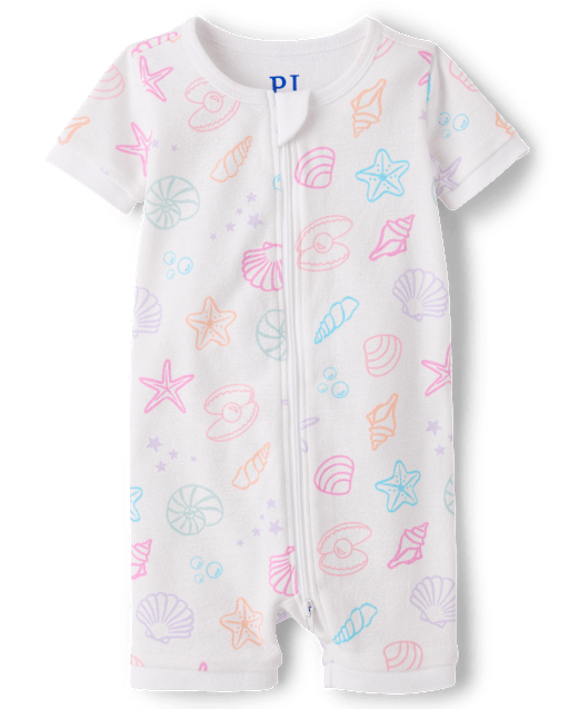 Pyjama une pièce en coton ajusté à motif coquillage pour bébés et petites filles