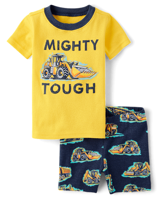 Pyjama en coton ajusté pour bébés et petits garçons, motif véhicules de chantier