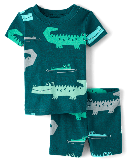 Pyjama en coton ajusté à motif crocodile pour bébés et petits garçons