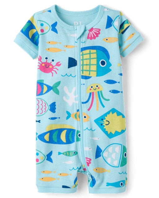 Pyjama une pièce court en coton à motif poisson pour bébés et tout-petits