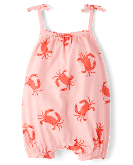 barboteuse à bretelles à nouer avec motif crabe pour bébé fille