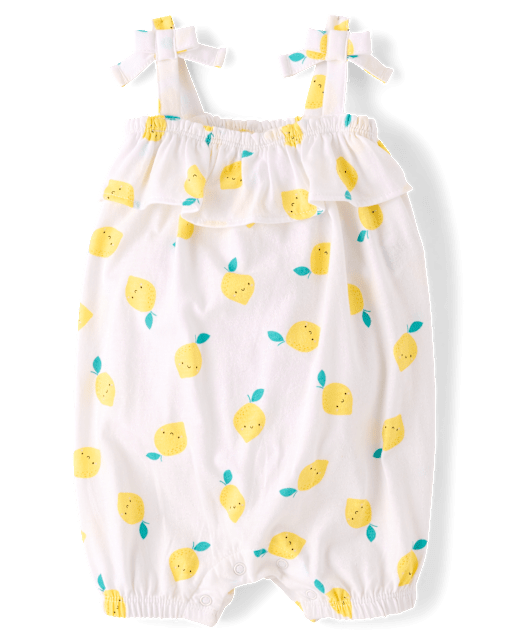 barboteuse citron à bretelles nouées pour bébé fille