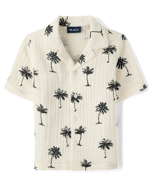 Boys Palm Tree Gauze Button Up Shirt
