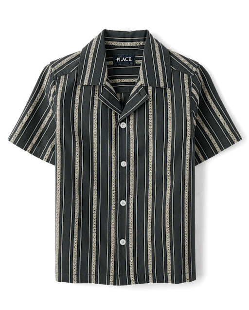 Boys Embroidered Textured Button Up Shirt