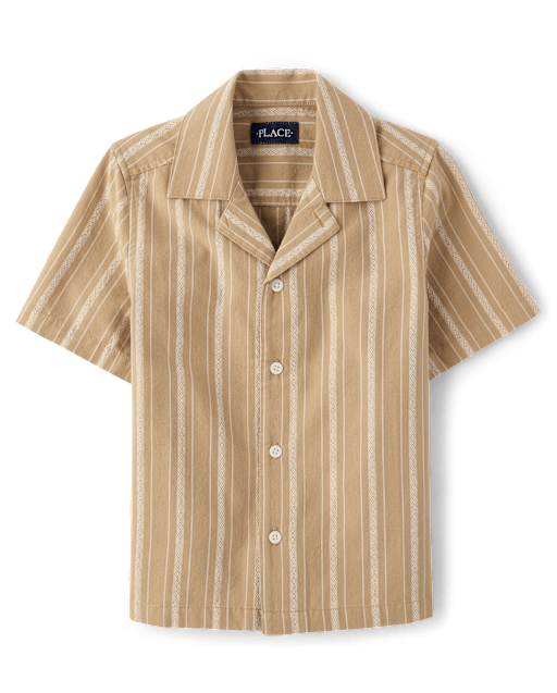 Boys Embroidered Textured Button Up Shirt