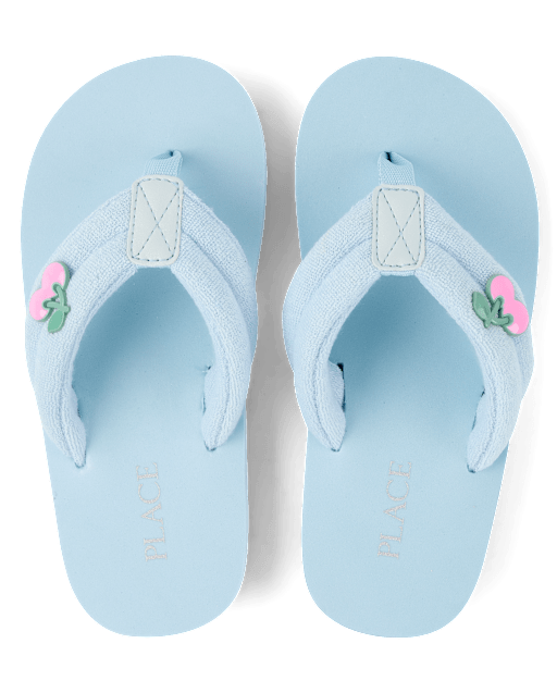 Girls Cherry Stud Terry Cloth Flip Flops