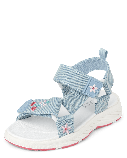 Toddler Girls Embroidered Denim Webbed Sandals