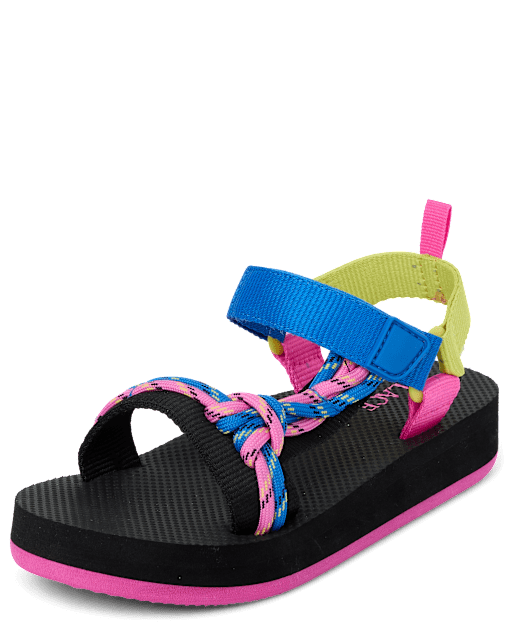 Girls Colorblock Cord Webbed Platform Sandals