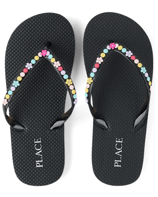 Girls Faux Beaded Patch Flip Flops
