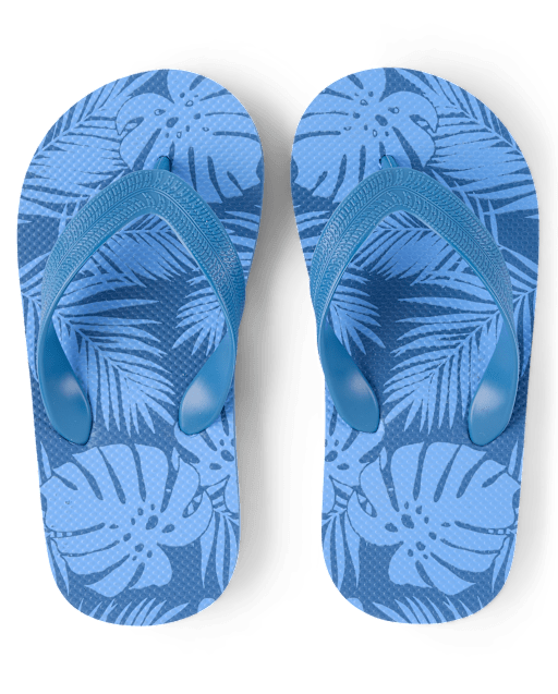 Boys Tropical Leaf Flip Flops