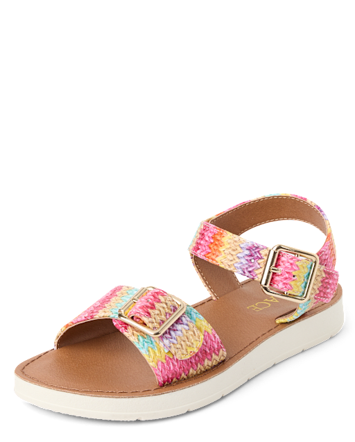 Girls Raffia Buckle Sandals
