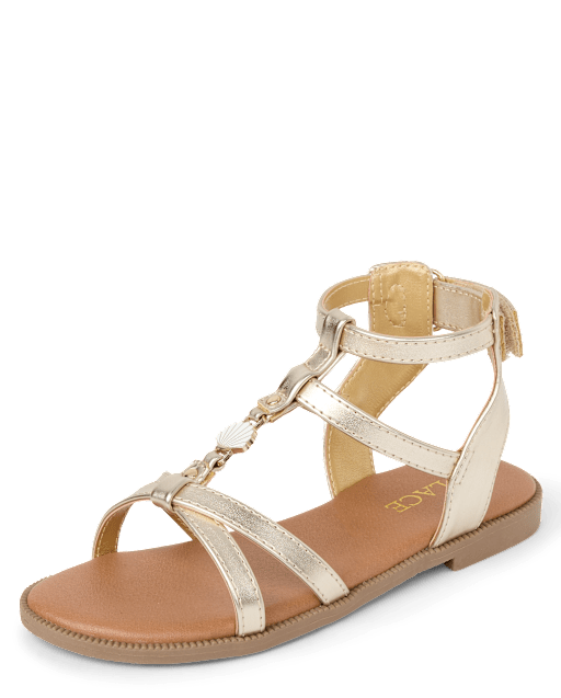Girls Metallic Seashell Gladiator Sandals