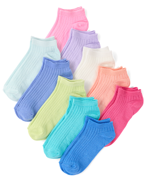 Girls Rainbow Ankle Socks 10-Pack