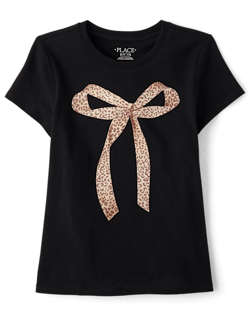 Girls Leopard Bow Graphic Tee
